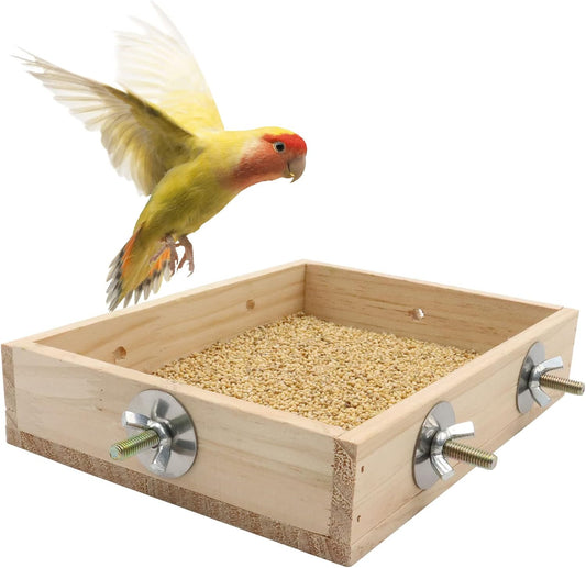 Bird Parrot Feeding Cups, Wooden Parrot Bird Perch Stand, Parakeets Food Dish, Cockatiels Standing Feeding Bowl, Cage Accessory for Small Animals Rats Conures Budgies Love Birds Pigeon Chinchilla